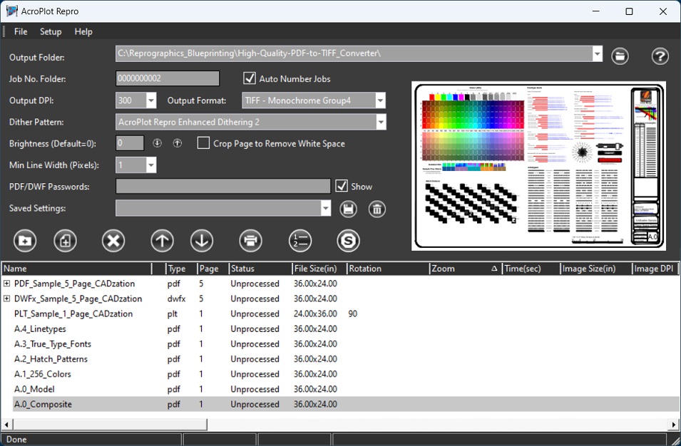 AcroPlot Repro Program Screen Shot - AcroPlot Repro can Run as a Standalone Application for Batch Converting PDF, DWF and PLT files to High Quality TIFF files for Printing, Plotting, and Archiving.